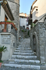 A narrow street in the historic center of Patrica, an old village in Lazio in the province of Frosinone, Italy.
