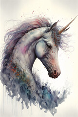 portrait of a unicorn. watercolor design. Generative AI