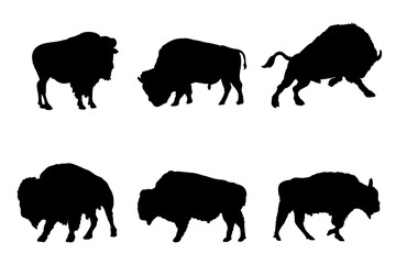 Set of silhouettes of bison vector design