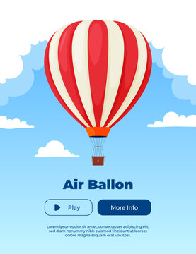 Banner hot air balloon on the background of the sky with clouds. Vector illustration