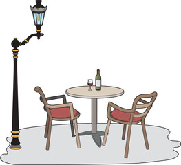 A table under a lamppost