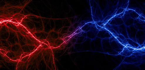 Burning hot and freezing cold plasma lightning, abstract energy and electricity background - 563655599