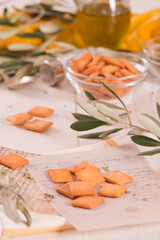 Crostini bread with oregano and olive oil.