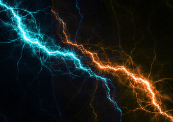 Naklejka premium Burning hot and freezing cold plasma lightning, abstract energy and electricity background