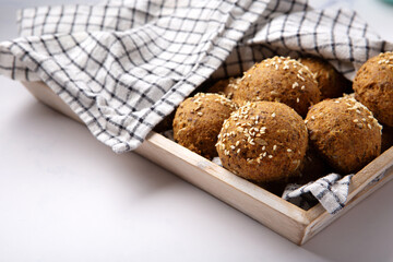 Homemade Gluten Free Bread Buns. Healthy Eating, Dieting, Balanced Food Concept.