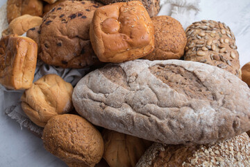 Freshly baked wheat bread loaf breakfast table