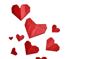 red paper hearts on white