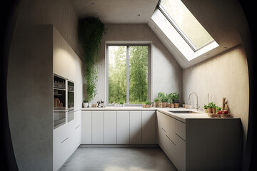 Fototapeta na wymiar Eco-Friendly Cooking: A Kitchen with Natural Light and Sustainable Design. Generative AI
