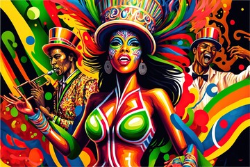 South America Carnival with samba dancers and musicians. AI