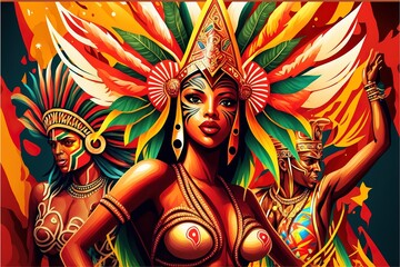 Obraz na płótnie Canvas South America Carnival with samba dancers and musicians. AI