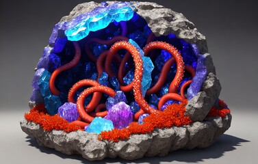 tentacles coming out of a crystal geode