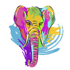A multicolored elephant painted with strokes. - 563658963