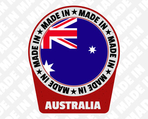 Made in Australia vector badge, simple isolated icon with country flag, origin marking stamp sign design,