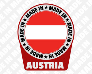 Made in Austria vector badge, simple isolated icon with country flag, origin marking stamp sign design,