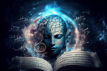 Musiknoten und Violinschlüssel mit spirituellen Hintergrund für Meditationsmusik - Generative Ai
