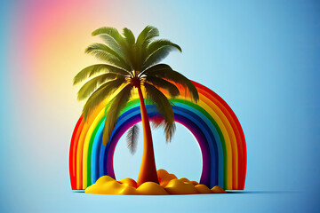 Summer vacation realistic design template. 3d render scene tropical