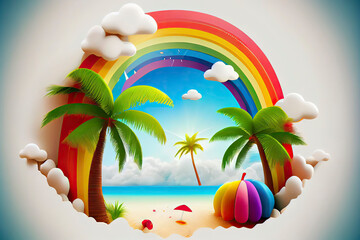Fototapeta na wymiar Summer vacation realistic design template. 3d render scene tropical