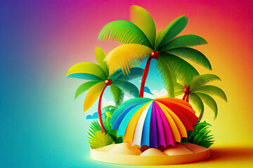 Summer vacation realistic design template. 3d render scene tropical