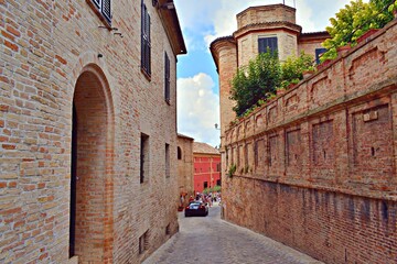 cityscape of Recanati village birthplace of Giacomo Leopardi in MACERATA, ITALY