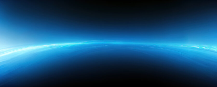 Blur glow abstract background. Atmosphere radiance. Defocused fluorescent blue white color light illumination on dark black art illustration with copy space.