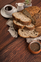 Freshly baked wheat bread loaf breakfast table