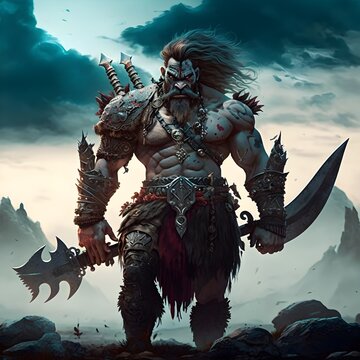 evil Viking warrior with a massive sword
