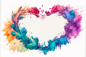 Fototapeta na wymiar Valentine's Day Ink and Watercolor Heart Border Frame - Generative AI.