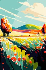 Beautiful Summer Grassland  Abstract Digital Illustrations Painting Concept Art Part#230123