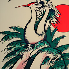 Tattoo design, stencil, japanese crane entering