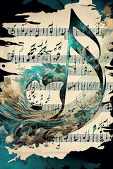 Obraz premium Musikwelle mit Violinschlüssel und Musiknoten - Generative Ai