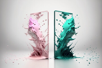 Modern smartphone in colorful splash, ai generated