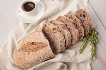 Freshly baked wheat bread loaf breakfast table