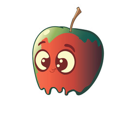 Cartoon image of a red apple with surprised eyes on a white background. Vector illustration