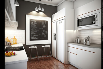 Glamorous Modern Kitchen: White Board Wall for Function and Style. Generative AI