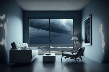 Storm-Proof Sanctuary: A Modern, Energy-Efficient Room with Large Windows for Natural Light and Storm Watchin. Generative AI