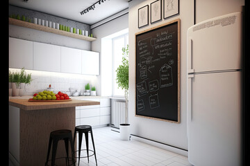 Glamorous Modern Kitchen: White Board Wall for Function and Style. Generative AI