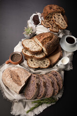 Freshly baked wheat bread loaf breakfast table