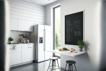Glamorous Modern Kitchen: White Board Wall for Function and Style. Generative AI