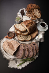 Freshly baked wheat bread loaf breakfast table