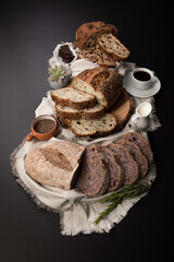 Freshly baked wheat bread loaf breakfast table