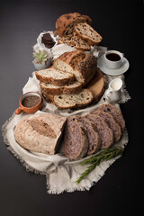 Freshly baked wheat bread loaf breakfast table