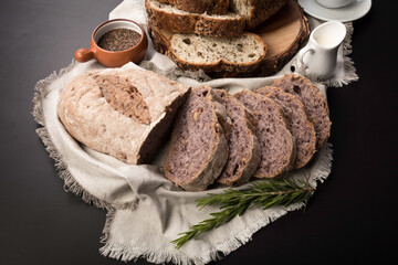 Freshly baked wheat bread loaf breakfast table
