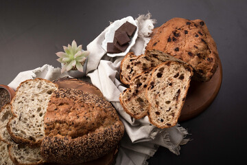 Freshly baked wheat bread loaf breakfast table