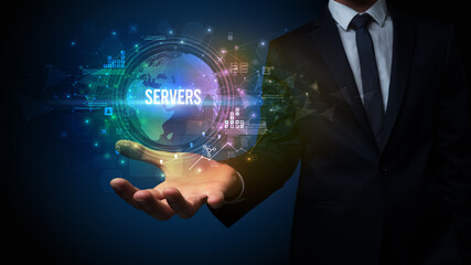 Elegant hand holding technology-related inscription