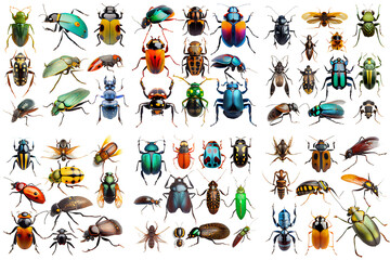 Collection of insects on white background generative AI