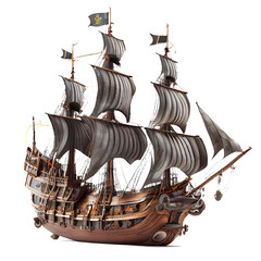 Transparent background pirate ship. for decorating projects
