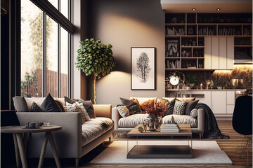 Modern cozy living room background interior design
