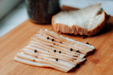 Fototapeta na wymiar lard on bread with black pepper. a sandwich