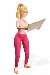 girl standing reading a newspaper, isolated. Reading news. 3d-rendering