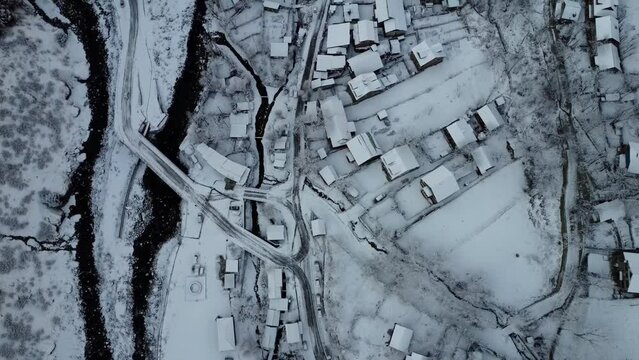 Pahalgam winter snowfall drone view Kashmir india